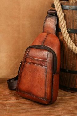 New Coffee Men's Calf Leather Large Capacity Chest Bag