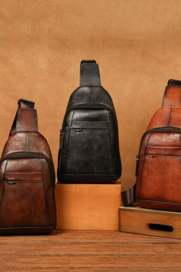 New Coffee Men's Calf Leather Large Capacity Chest Bag
