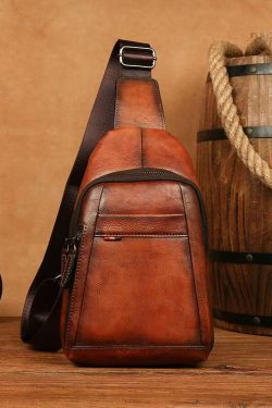 New Coffee Men's Calf Leather Large Capacity Chest Bag