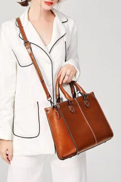New Coffee Versatile European And American Cowhide Handbag