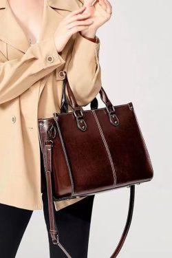 New Coffee Versatile European And American Cowhide Handbag