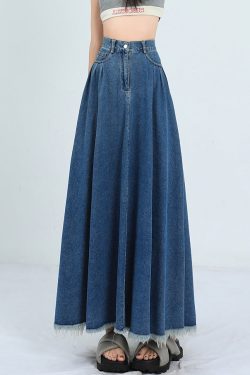 New Denim Blue Raw Edge High Waist Denim Skirt Summer