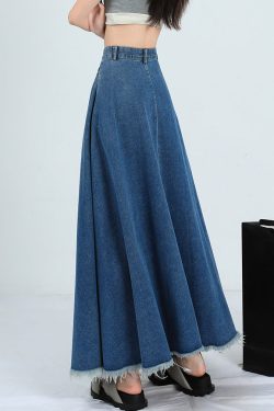 New Denim Blue Raw Edge High Waist Denim Skirt Summer