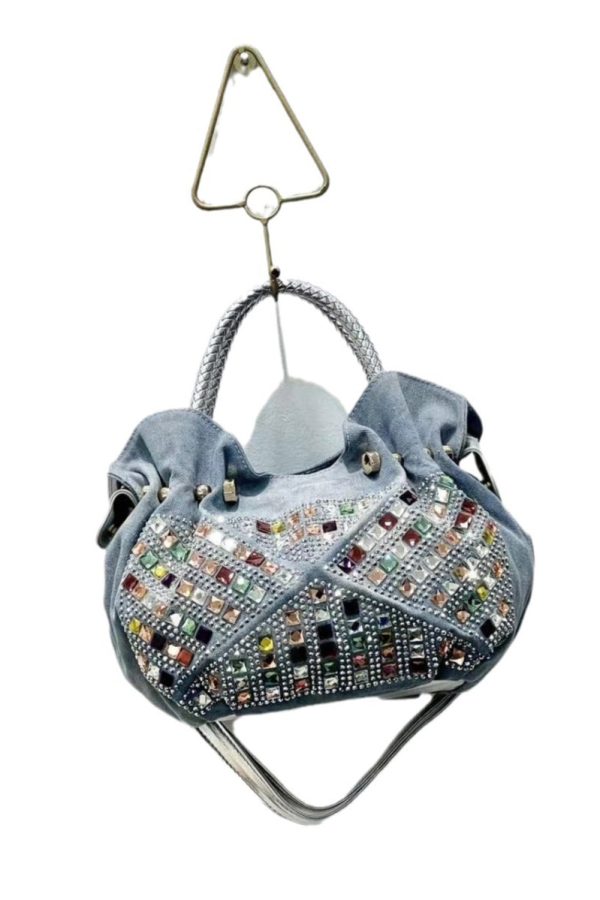 New Fashion Blue Denim Zircon Tote Bag