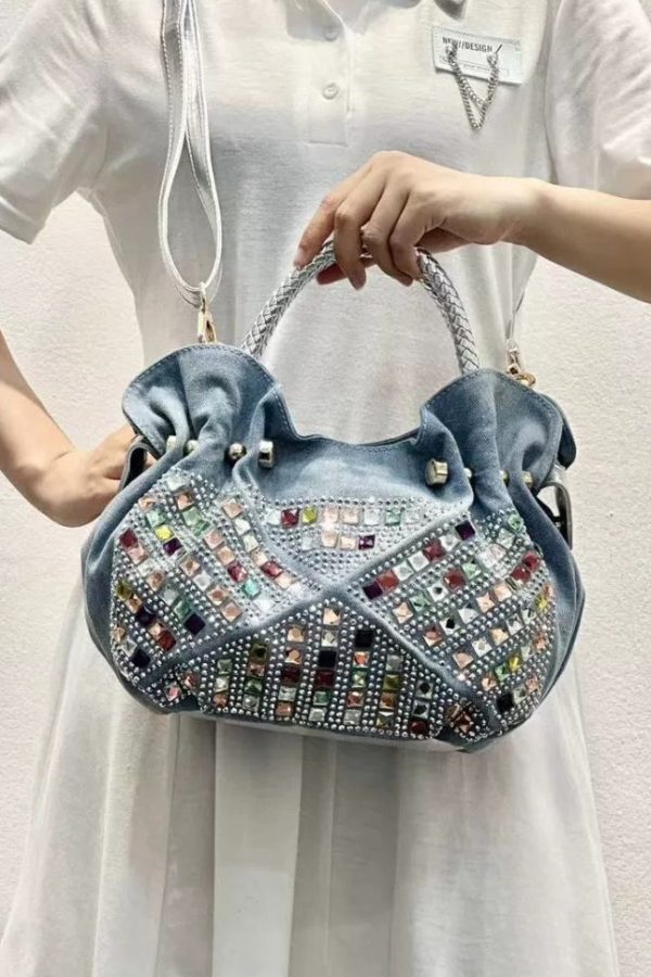 New Fashion Blue Denim Zircon Tote Bag