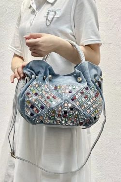 New Fashion Blue Denim Zircon Tote Bag