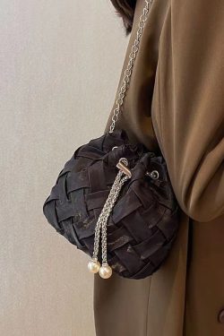 New Fashionable Black Cotton Bucket Shoulder Crossbody Bag