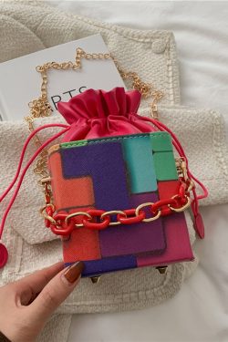 New Fashionable Black Plaid Drawstring Crossbody Bucket Bag