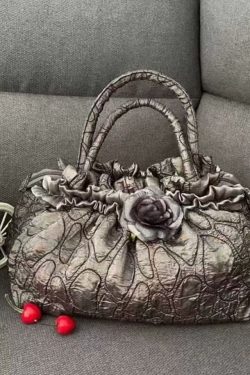 New Gold Versatile Wrinkled Flower Tote Handbag
