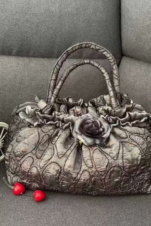 New Gold Versatile Wrinkled Flower Tote Handbag