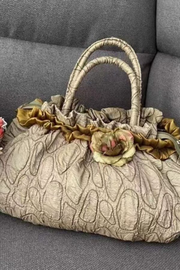 New Gold Versatile Wrinkled Flower Tote Handbag