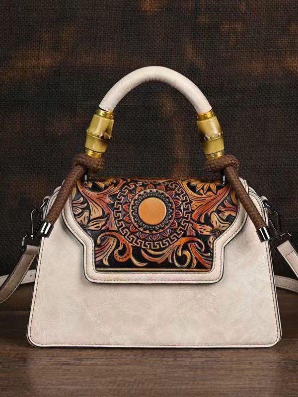 New Green Hand Carved Retro Chinese Style Tote Handbag
