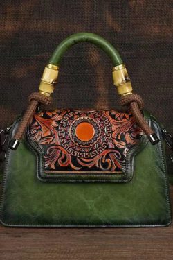 New Green Hand Carved Retro Chinese Style Tote Handbag