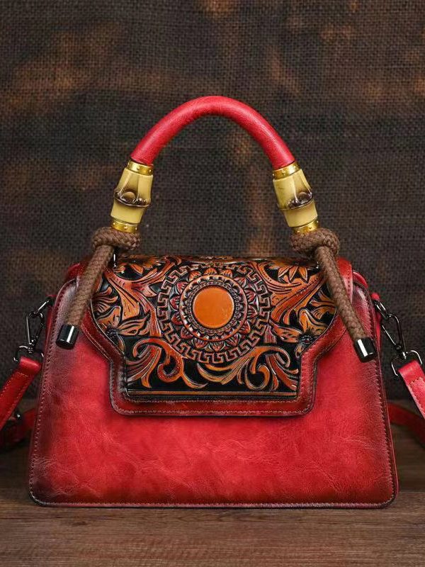 New Green Hand Carved Retro Chinese Style Tote Handbag