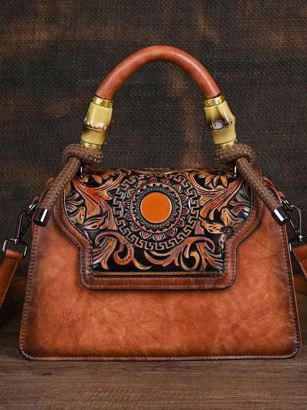 New Green Hand Carved Retro Chinese Style Tote Handbag