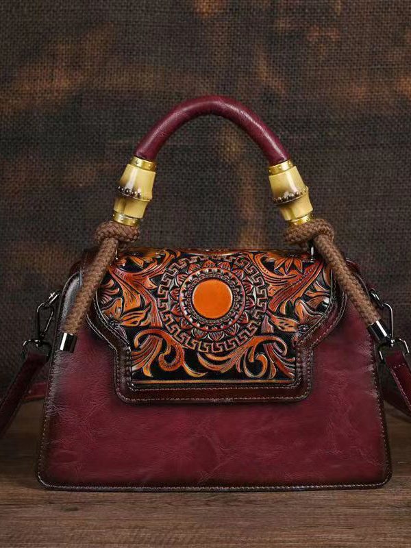 New Green Hand Carved Retro Chinese Style Tote Handbag