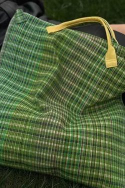 New Green Plaid Large Capacity Canvas Tote Handbag
