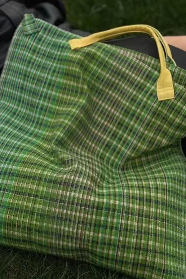New Green Plaid Large Capacity Canvas Tote Handbag