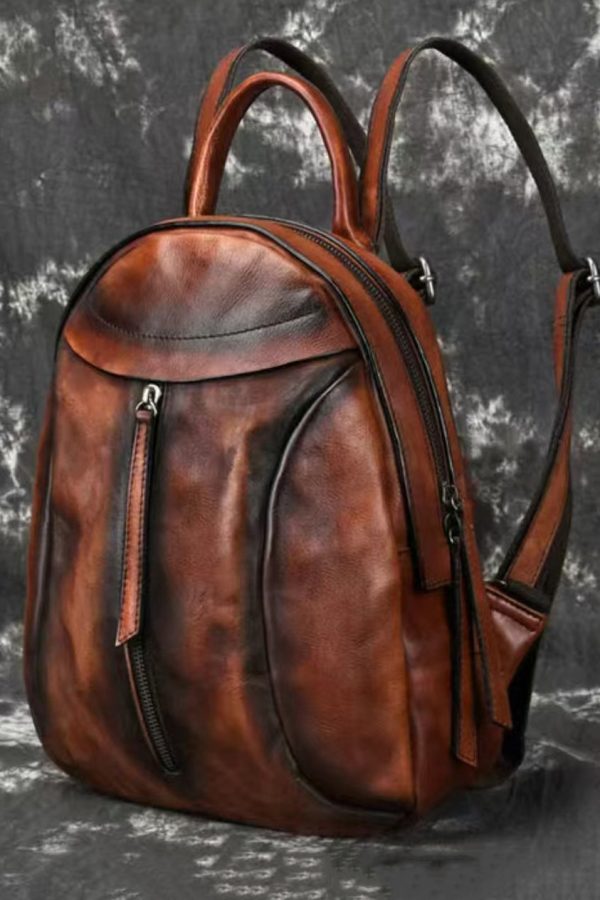 New Handmade Red Casual Calf Leather Backpack Bag