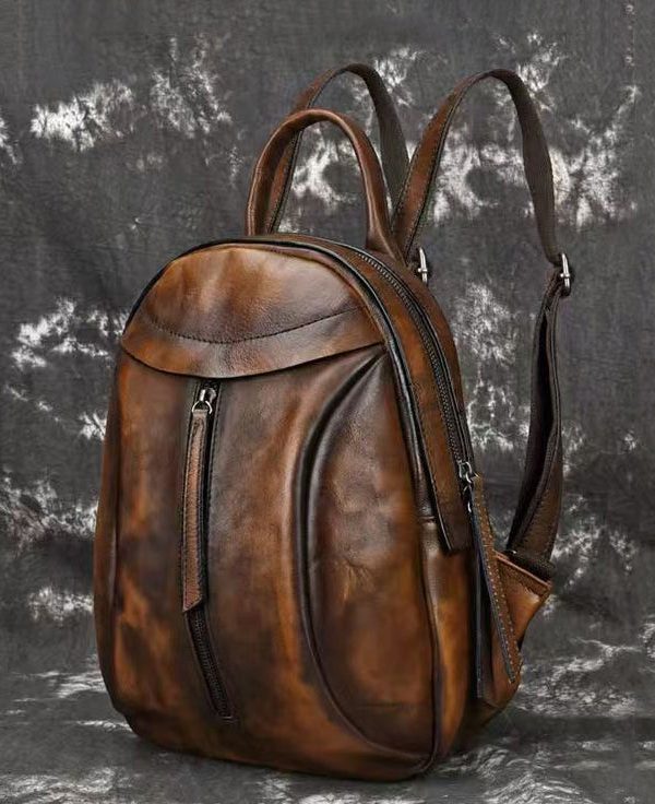 New Handmade Red Casual Calf Leather Backpack Bag