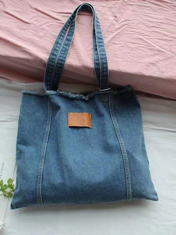 New High-Capacity Torn Edge Denim Shoulder Bag