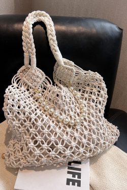 New Khaki Hollow Out Beading Fashionable Weaving Satchel Bag Handbag