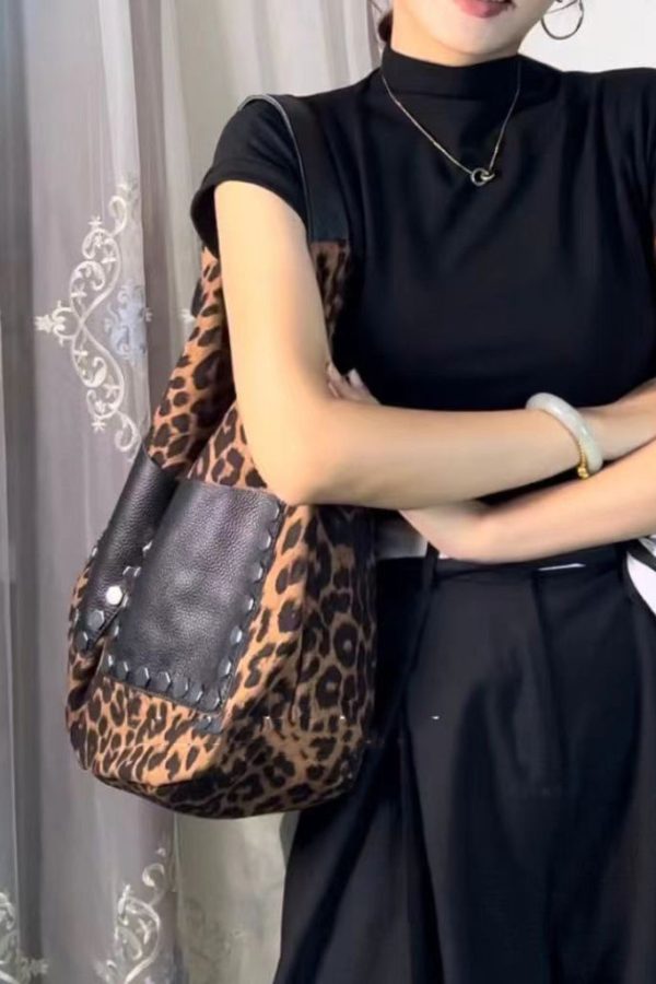 New Leopard Large Capacity Pockets Satchel Bag Handbag