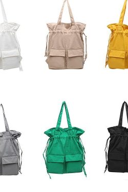 New outfit Design Double Front Pockets Simple Drawstring yellow Backpacks