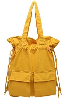 New outfit Design Double Front Pockets Simple Drawstring yellow Backpacks