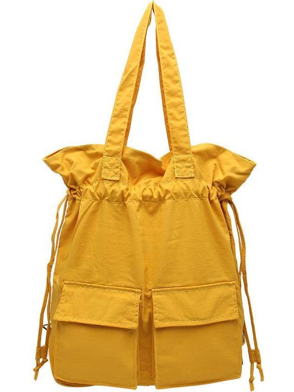 New outfit Design Double Front Pockets Simple Drawstring yellow Backpacks