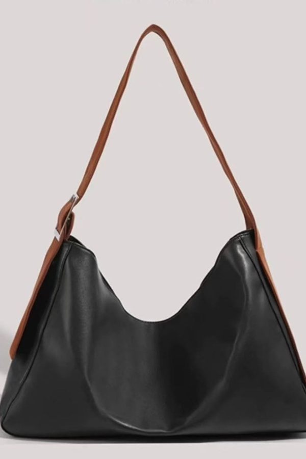 New Retro Black Large Capacity  Solid Durable Faux Leather Messenger Bag