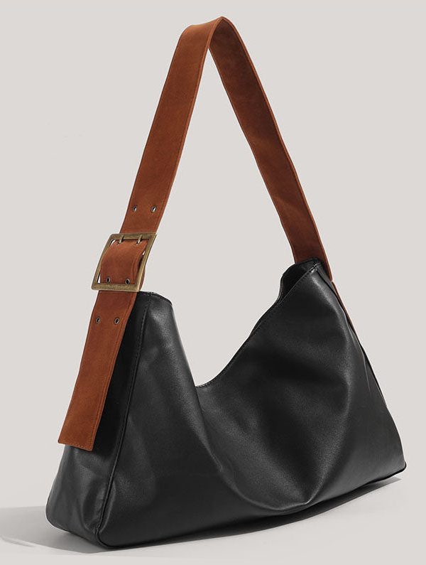 New Retro Black Large Capacity  Solid Durable Faux Leather Messenger Bag