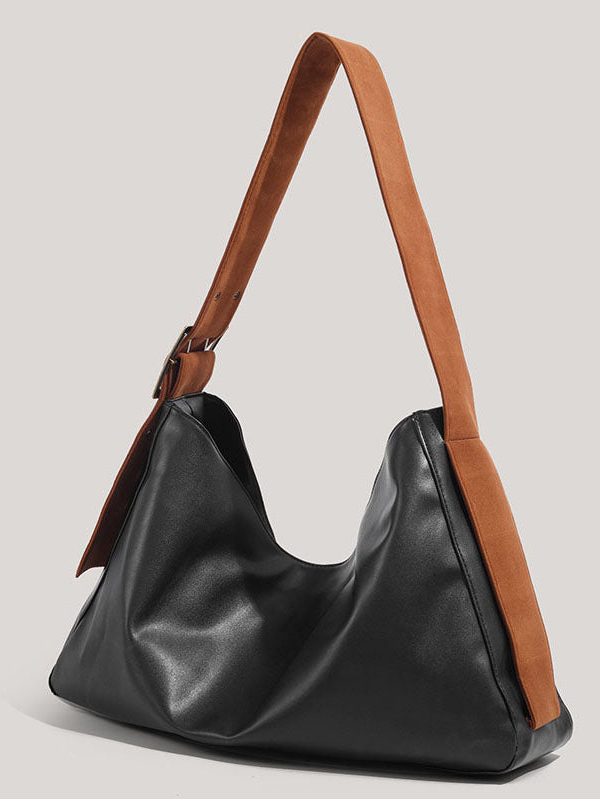 New Retro Black Large Capacity  Solid Durable Faux Leather Messenger Bag