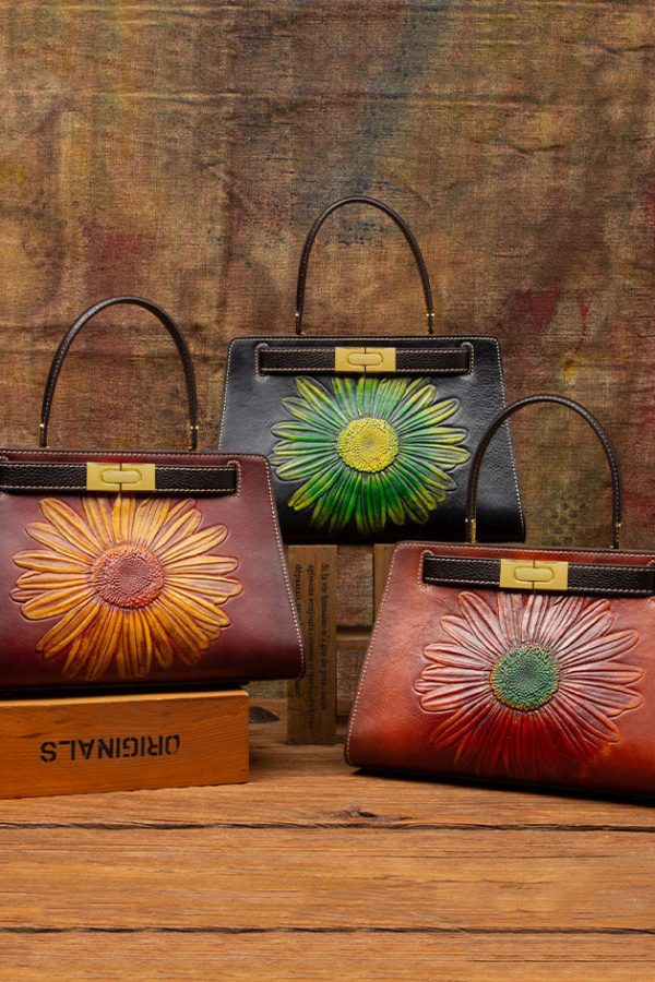 New Retro Brown Embossed Calf Leather Messenger Bag