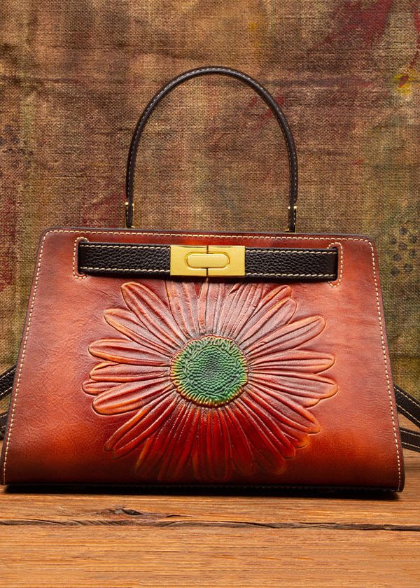 New Retro Brown Embossed Calf Leather Messenger Bag