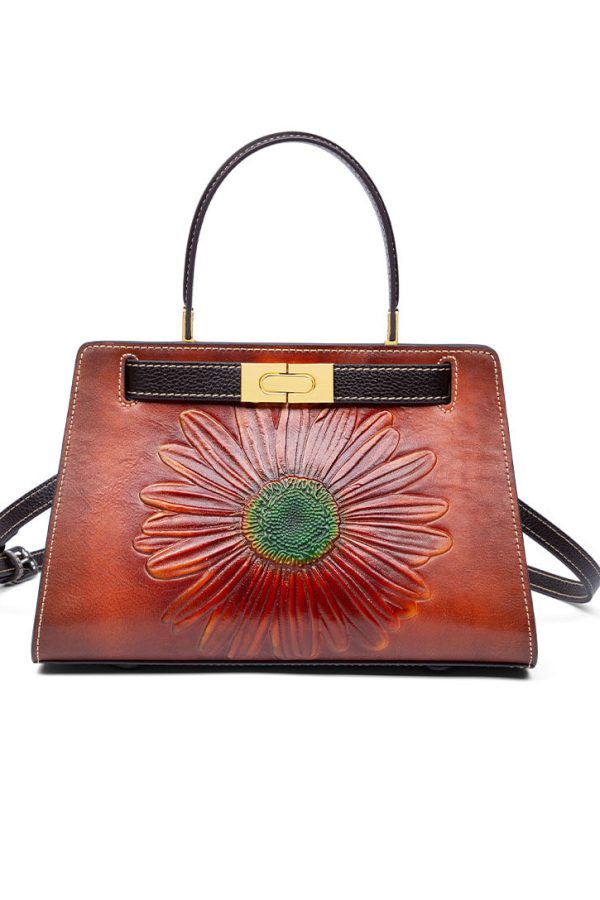 New Retro Brown Embossed Calf Leather Messenger Bag