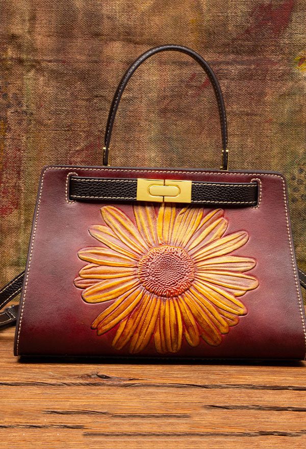 New Retro Brown Embossed Calf Leather Messenger Bag