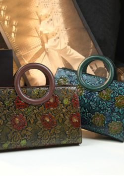 New Retro Brown Embossed Flower Durable Faux Leather Tote Handbag