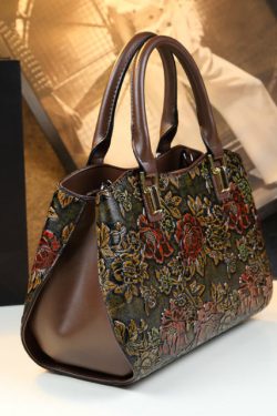 New Retro Brown Embossed Solid Durable Women Handbags