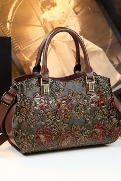 New Retro Brown Embossed Solid Durable Women Handbags