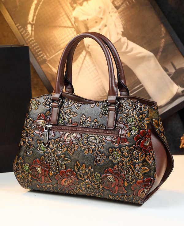 New Retro Brown Embossed Solid Durable Women Handbags