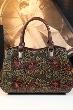 New Retro Brown Embossed Solid Durable Women Handbags