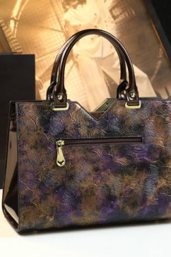 New Retro Brown Jacquard Zircon Faux Leather Tote Handbag