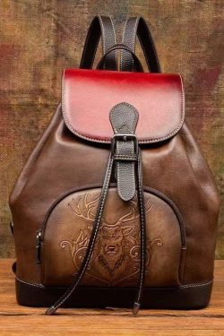 New Retro Brown Large Capacity Calf Leather Backpack Bag