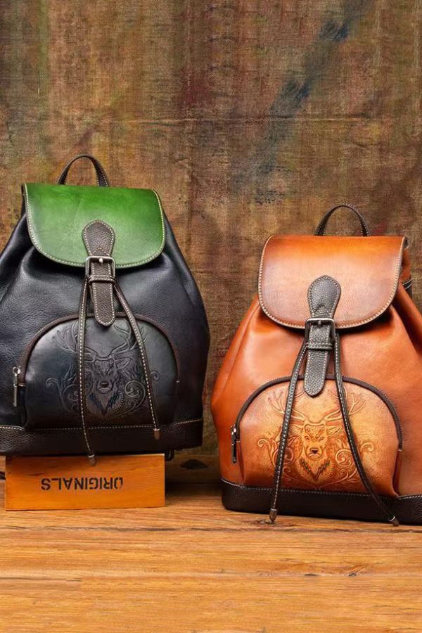 New Retro Brown Large Capacity Calf Leather Backpack Bag