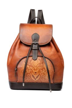 New Retro Brown Large Capacity Calf Leather Backpack Bag
