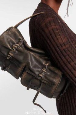 New Retro Brown Pockets Bow Faux Leather Satchel Handbag