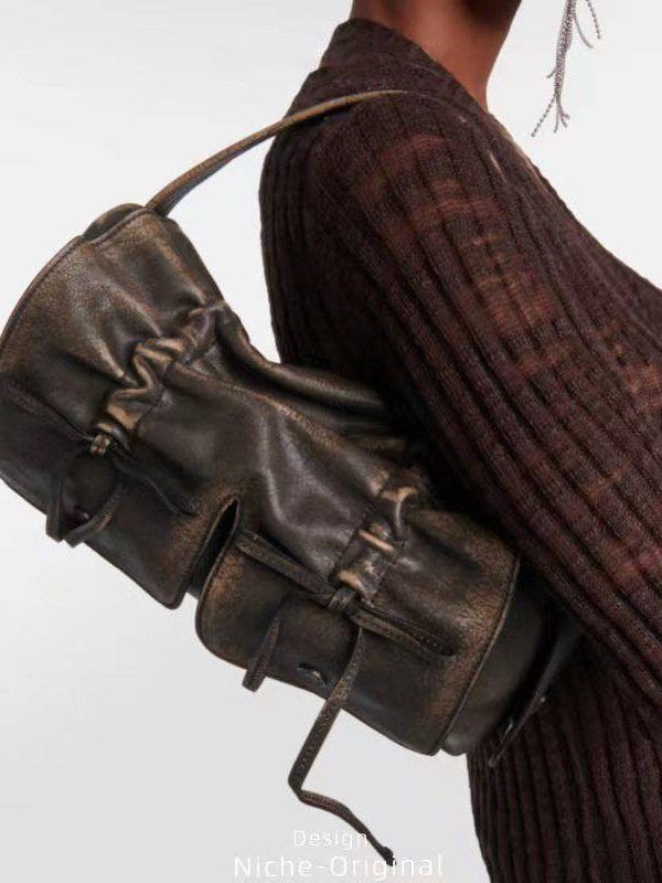 New Retro Brown Pockets Bow Faux Leather Satchel Handbag