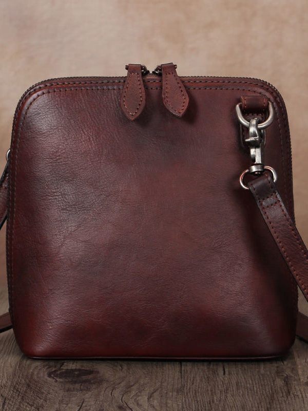 New Retro Brown Solid Durable Calf Leather Satchel Handbag
