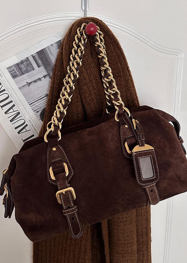 New Retro Brown Solid Durable Fine Suede Women Handbags